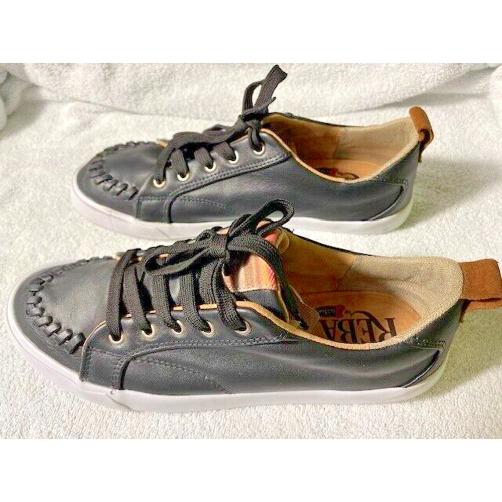 Womens Ruba By Justin Susie Black Leather Lace Up Sneakers Size 10.5